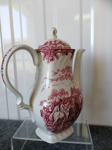 Vintage pink & White Staffordshire Myott County life hunting Tea coffee pot - Picture 6 of 15