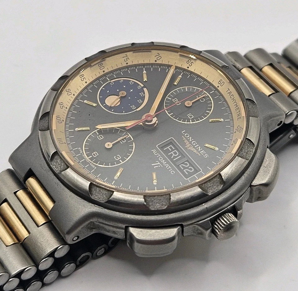 Longines Conquest 4983 Titanium Chronograph Moonphase Valjoux 7758 1980s Model! - Image 3 of 4