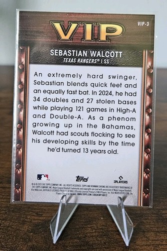 Sebastian Walcott 2025 Bowman Chrome # VIP-3 Texas Rangers - Bild 2 von 2