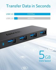 Port Adapter Converter 2 Ft Cable Multifunctional 4-Port USB 3.0 Hub, Ultra-Slim