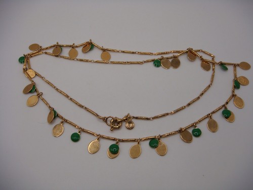 COSTUME J. CREW GOLD TONE NECKLACE GREEN ENAMEL COIN BEADS ESTATE - Picture 9 of 14