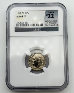 1996 W Roosevelt Dime 10C NGC MS68 FT Full Torch US GEM Coin Rank #22 BM1