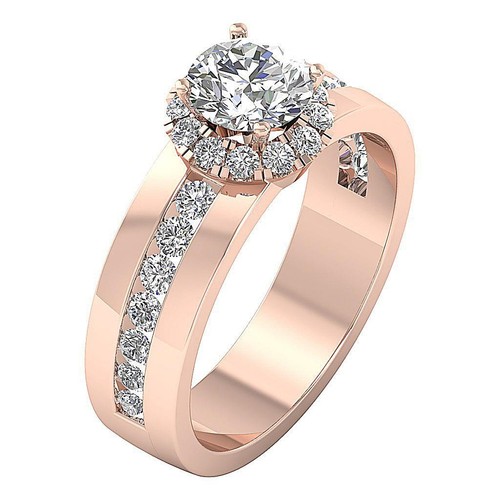2 Carat Natural Diamond Solitaire With Accents Halo Wedding Ring 14K White Gold - Picture 3 of 11