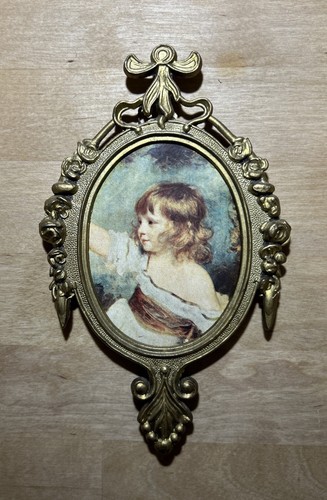 Vintage Regency Metal Picture Frame Print Child Art Work Made In Italy