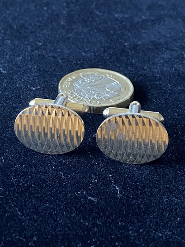 Vintage gold tone oval diamond cut cufflinks  - Picture 1 of 3