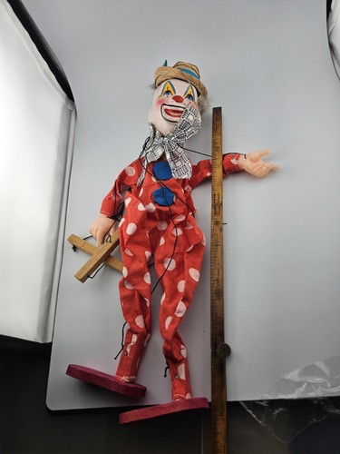 Vintage mexikanische Clown Marionette Puppe handbemalt Kopf rot gepunktet Kostüm - Bild 6 von 8