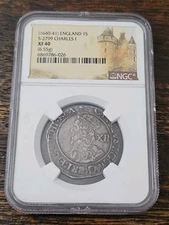 ENGLAND. Charles I, 1640-1641. Shilling, Aberystwyth bust, S-2799, NGC XF40