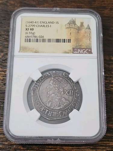 INGLATERRA. Carlos I, 1640-1641. Chelín, busto Aberystwyth, S-2799, NGC XF40 - Imagen 1 de 24
