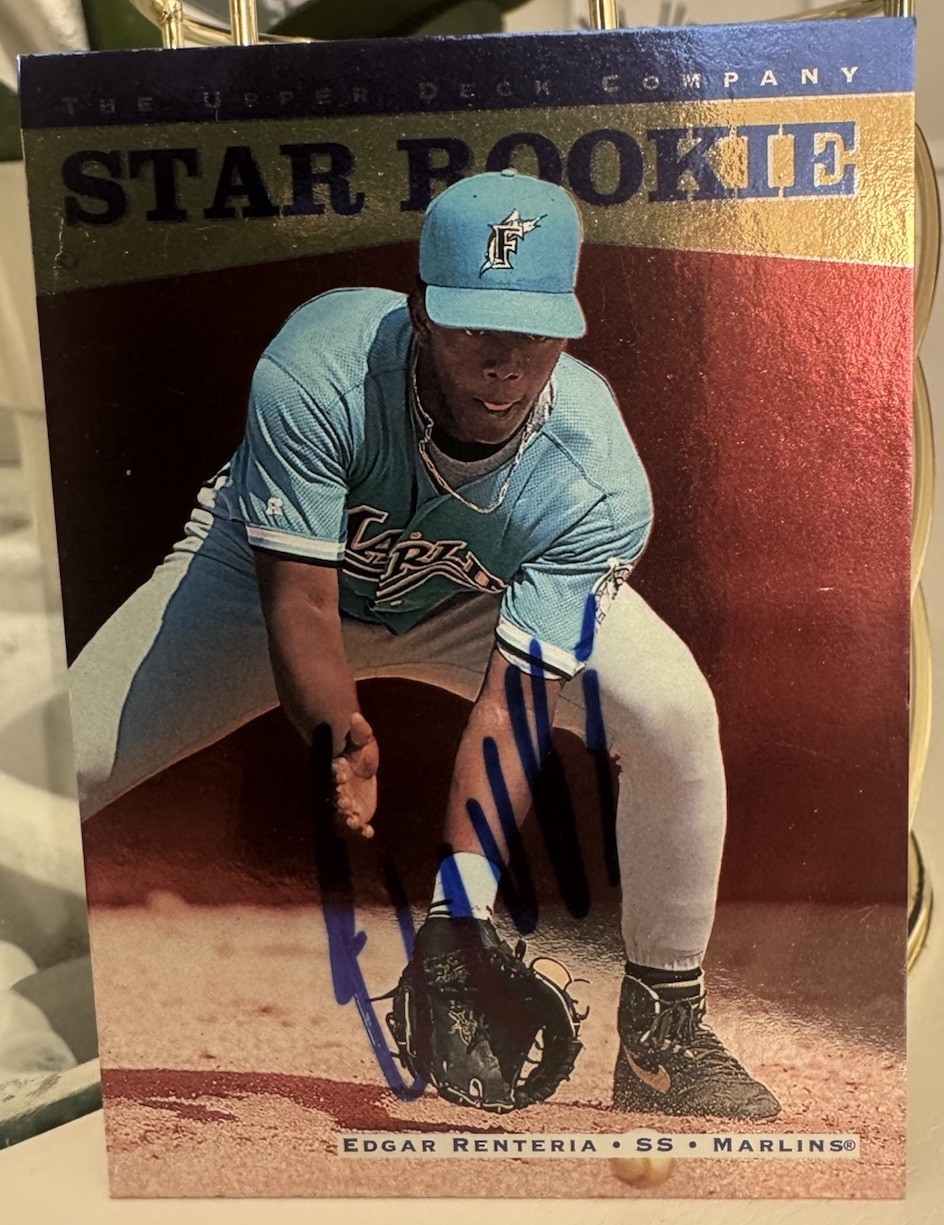 1996 Upper Deck Edgar Renteria Signed Rookie Card RC Florida Marlins #256 AUTO