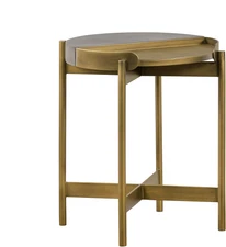 Dua End Table, 15.75" W, Medium Grey Concrete Top/Antique Brass Metal