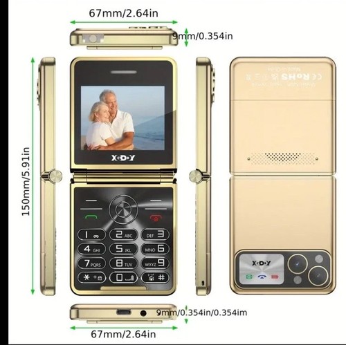 XGODY S200 UNLOCKED DUAL SIM FLIP PHONE GOLD COLOUR LARGE BUTTONS - Picture 3 of 5