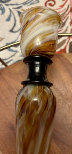 Art Glass Turtle Shell Pattern & Black Swirled Candlesticks (2) 10” - Picture 6 of 8