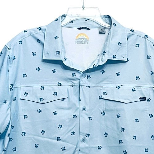 Camicia Hurley Surf & Enjoy stampa palma tropicale ventilata con bottoni taglia XL nuova senza etichette - Foto 3 di 10