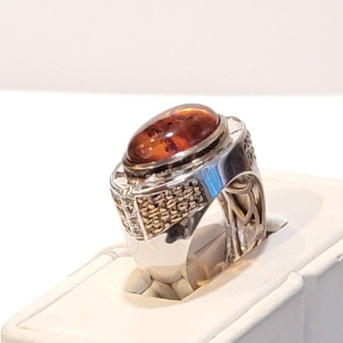 Gems en Vogue II AMBER Dome Design Sterling Silver NH Men's Ring Sz. 9.25 - Picture 3 of 16