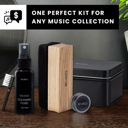 EVEO Vinyl Record Cleaning Kit - 4-in-1 Premium 4 Piece Set, Black - Picture 5 of 9