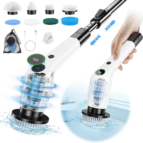 Electric Spin Scrubber, Cordless Shower Scrubber with 8 Scrub Brush, 2 Speed wit - Picture 9 of 12