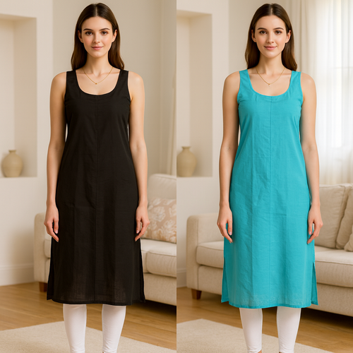 2er Pack Damen Baumwolle Innenslip volle Länge langes Camisole Unterkleid Unterkleid - Bild 335 von 370