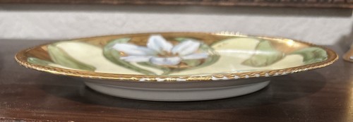 ANTICO PIATTO PORCELLANA LIMOGES FRANCIA ART NOUVEAU dipinto a mano giglio ORO DORATO - Foto 7 di 11