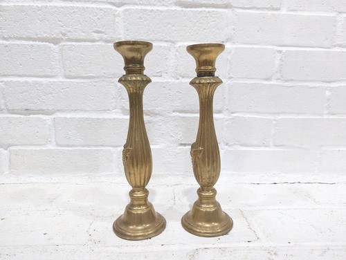 Vintage Brass Cherub Candlesticks Pair Taper Holders Angels Gold 9.75" - Picture 5 of 9