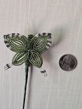 Beaded Butterfly Glass Beads Flower Bouquet Accent Olive Green Clear Dark Gray