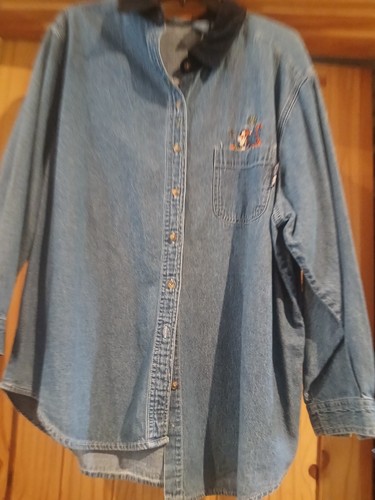 Winne The Pooh Womens Denim Button Up W/ Corduroy Collar 22w /24 W - Picture 2 of 9