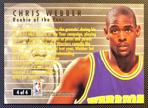 CHRIS WEBBER 1994-95 Fleer Ultra NBA Award Winner #4 - Picture 2 of 2