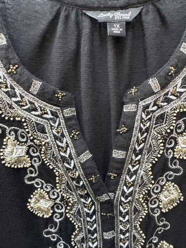 Lucky Brand Boho Top Women’s XL Embroidery & Beads 3/4 Sleeve - Picture 3 of 9