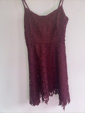 Y2K Hot Topic Burgundy Skull Dress Medium Size Zip Spaghetti Strap M Goth