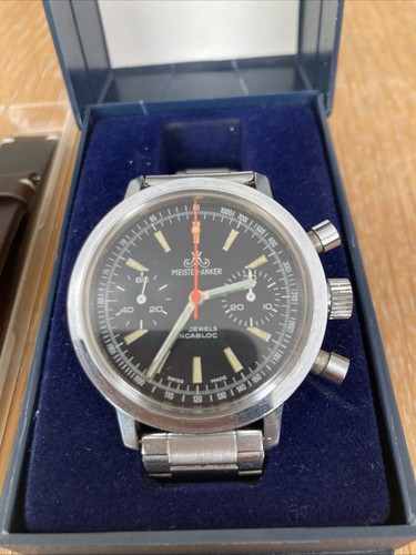 Vintage Chronograph Meister Anker 1970-79, Handaufzug Valjoux7733 Ankerband+Box - Bild 2 von 8