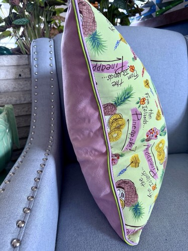 1940's Hula & Pineapples Hawaii Souvenir Barkcloth Pillow Cover Vintage Fabric - Picture 9 of 9