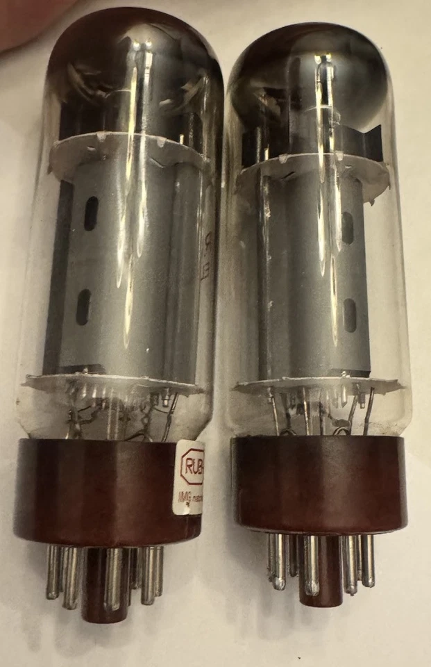 Par de tubos de rubi vintage combinados EL34BHT / EL34 / 6CA7 cópia Mullard EXCELENTE - Imagem 2 de 4