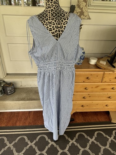 Old Navy Damen blau weiß gestreiftes ärmelloses langes Kleid Gr. 2X 100 % Baumwolle - Bild 6 von 9