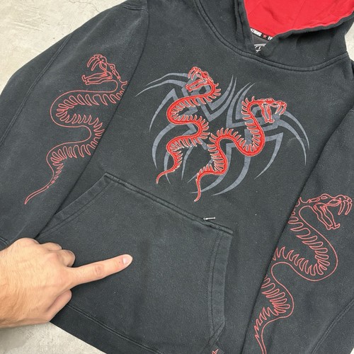 Vintage Y2K Top Heavy Hoodie Youth Large Dragon Sweatshirt Cyber Grunge Skater - Picture 5 of 9