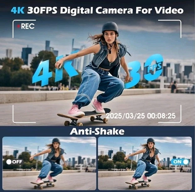 Cámara digital 4K 48MP zoom 16X pantalla abatible cámara de vlogging + tarjeta de 32 GB Foto 3 de 4