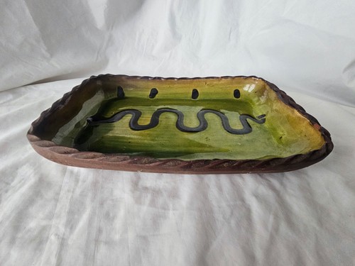 Winchcombe slipware large dish, circa 1930-50, river pattern, olive FINCH CARDEW - Picture 4 of 14