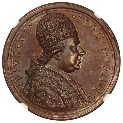 1776 Vatican Pope Pius VI Bronze Medal - NGC MS 64 BN - Mazio-512