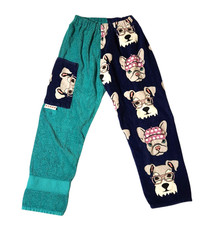 Kiki's Nation Towel Pants Hipster Dogs Green/Navy Cotton Elastic Waist Kids M