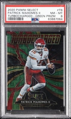 2020 PANINI SELECT TURBOCHARGED GREEN PRIZM #T6 PATRICK MAHOMES II 4/5 PSA 8