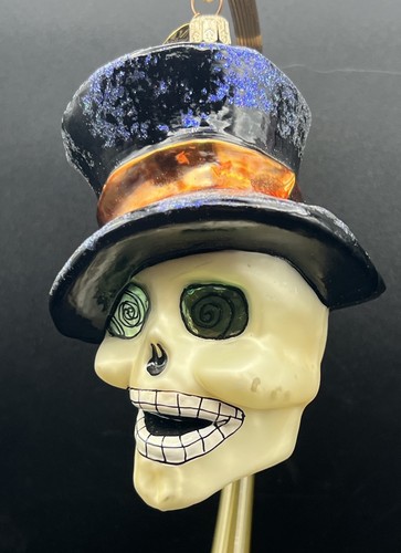 Christopher Radko The Eyes Have It 5” Calavera Sombrero Adorno de Vidrio