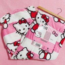 Sanrio Hello Kitty Pink Striped Soft Plush Throw Blanket