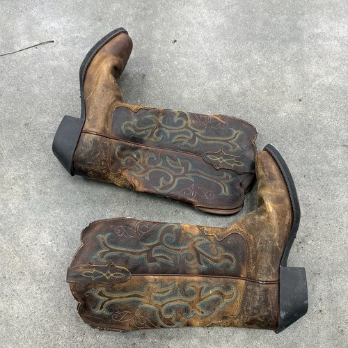 Justin DURANT Brown Leather Square Toe Pull On Western Boots Women’s Size 9 B - Picture 8 of 9