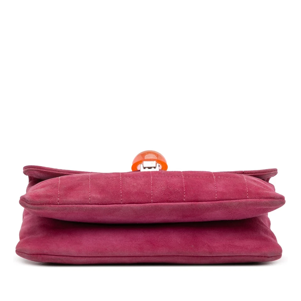 Autenticada Chanel CC Choco Bar Gamuza Cuentas Cadena Solapa Rosa Foto 3 de 4