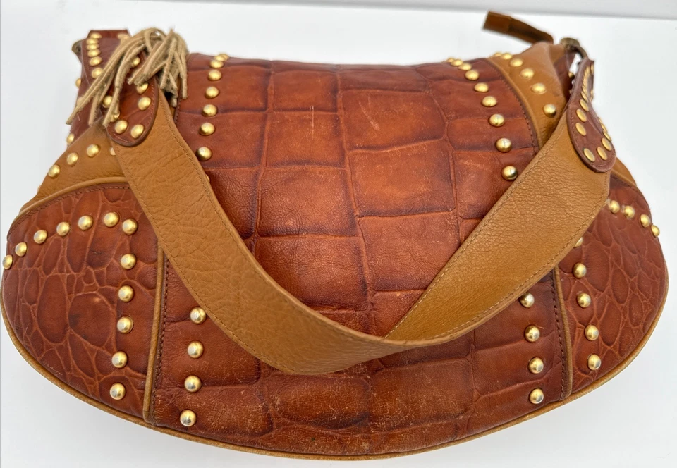 Bloomingdales Bolso de Mano de Cuero de Cocodrilo Marrón Grande Hobo Bolso de Hombro Cartera Boho Foto 2 de 4