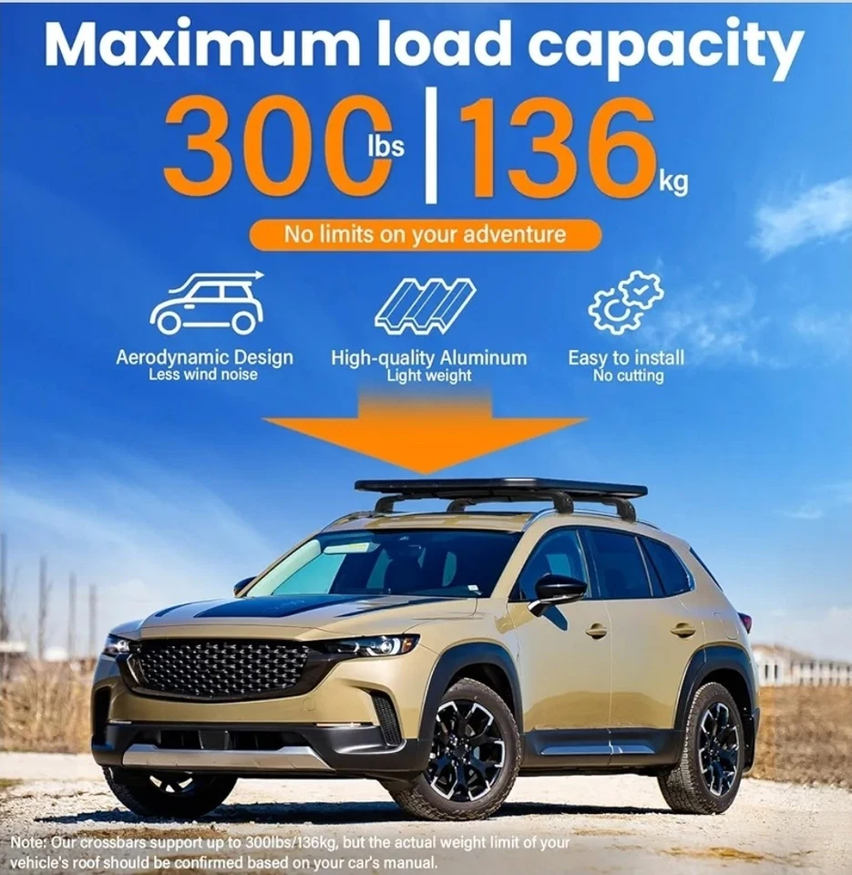 Roof Rack Cross Bars With Lock 300lbs Heavy Aluminum For Mazda Cx50 2023-2025  Foto 3 de 4