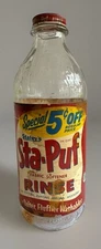 Rare Vtg 1956 Sta-Puf Fabric Softener 1 Quart Glass Bottle w Lid & Label 9.5”