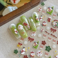 Xmas Decal Christmas Tree Nail Sticker Nail Slider 5D Embossedmanicure New +
