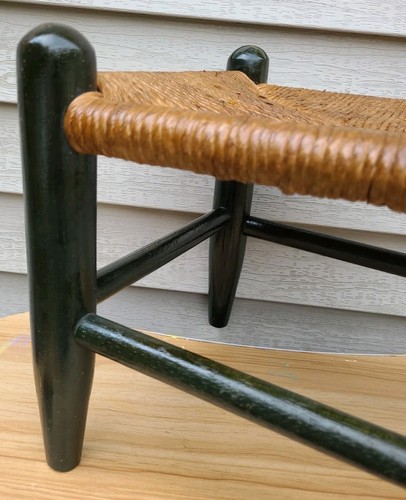 Vintage Woven Rope Rush Twine Wood Foot Stool Rustic Oak Country 14"x14"x10 (e7) - Picture 9 of 20