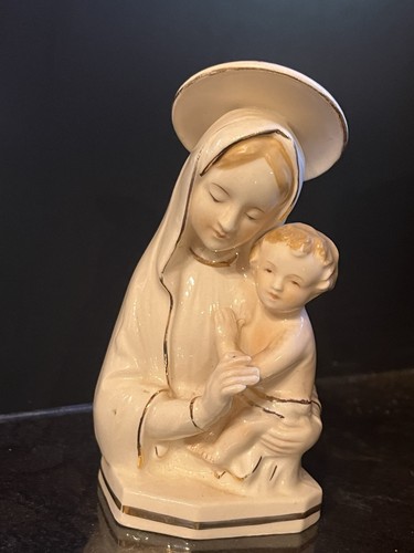 Vintage Orion Porzellan Maria Madonna und Jesuskind Figur mit Goldrand - Bild 8 von 9