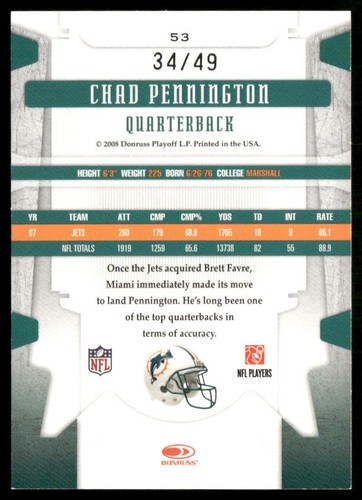 2008 Leaf Limited Gold Spotlight Chad Pennington Miami Dolphins /49 - Picture 2 of 2