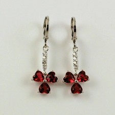 2Ct Heart Cut Lab Created Red Ruby Drop Dangle Earrings 14K White Gold Plated